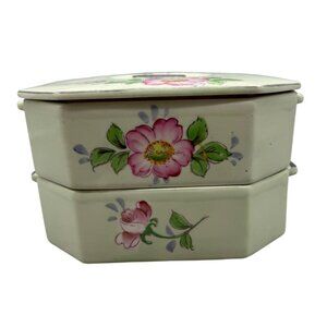 Vintage Japanese Mikori Ware Hand-Painted Porcelain Stackable Dish Floral Design